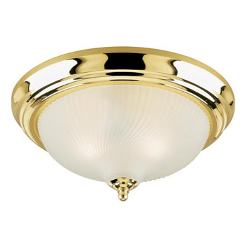 Two-Light Flush-Mount Interior Ceiling Fixture, Polished Brass Finish with Frosted Swirl Glass