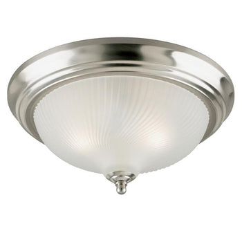 Three-Light Flush-Mount Interior Ceiling Fixture, Brushed Nickel Finish with Frosted Swirl Glass