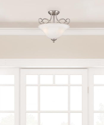 Dunmore 15-Inch Two-Light Indoor Semi-Flush Mount Ceiling Fixture, Brushed Nickel Finish