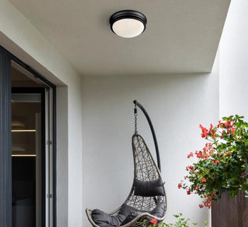 Meadowbrook 13-Inch Two-Light Outdoor Flush Mount Ceiling Fixture, Matte Black Finish