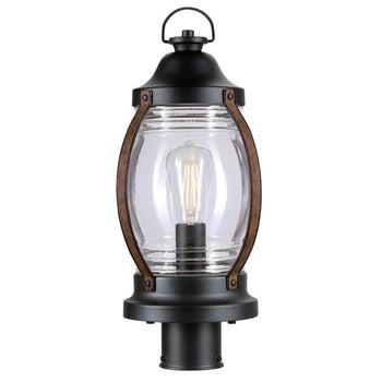 Canyon One-Light Outdoor Post Top Fixture, Textured Black and Barnwood Finish