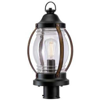 Canyon One-Light Outdoor Post Top Fixture, Textured Black and Barnwood Finish