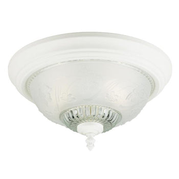 Two-Light Flush-Mount Interior Ceiling Fixture, Textured White Finish with Embossed Floral and Leaf Design Glass