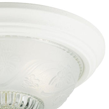 Two-Light Flush-Mount Interior Ceiling Fixture, Textured White Finish with Embossed Floral and Leaf Design Glass