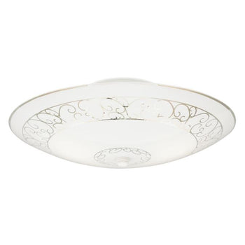 Two-Light Semi-Flush-Mount Interior Ceiling Fixture, White Finish with White Scroll Design Glass