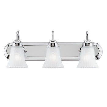 Three-Light Interior Wall Fixture, Chrome Finish with Frosted Pleated Glass