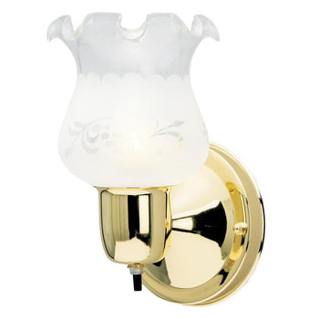 One-Light Interior Wall Fixture with On/Off Switch, Polished Brass Finish with Frosted Etched Grape Design Glass