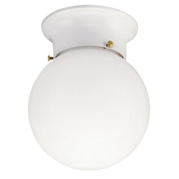 One-Light Flush-Mount Interior Ceiling Fixture White Finish with White Glass Globe