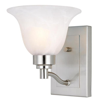 One-Light Interior Wall Fixture, Brushed Nickel Finish with Frosted White Alabaster Glass