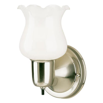 One-Light Interior Wall Fixture with On/Off Switch, Brushed Nickel Finish with White Opal Glass