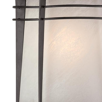 Senecaville One-Light Exterior Wall Lantern, Weathered Bronze Finish on Steel with White Alabaster Glass