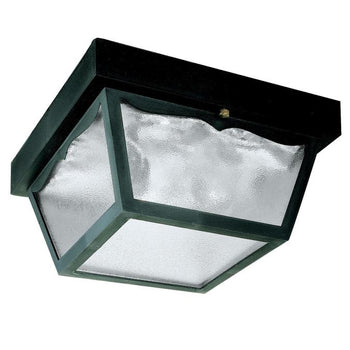 10-Inch Two-Light Outdoor Flush Mount Ceiling Fixture, Black Finish on Polypropylene