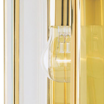 One-Light Exterior Wall Lantern, Polished Brass Finish on Steel with Clear Beveled Glass Panels