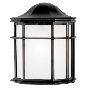 One-Light Exterior Wall Lantern, Textured Black Finish on Cast Aluminum with White Acrylic Lens