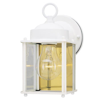 One-Light Exterior Wall Lantern, White Finish on Steel with Clear Glass Panels