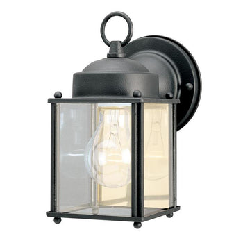 One-Light Exterior Wall Lantern, Textured Black Finish on Steel with Clear Glass Panels