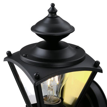 One-Light Exterior Wall Lantern, Matte Black Finish on Steel with Clear Glass Panels