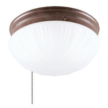Two-Light Flush-Mount Interior Ceiling Fixture with Pull Chain, Sienna Finish with Frosted Fluted Glass