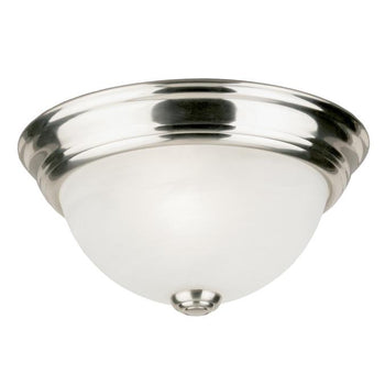 One-Light Flush-Mount Interior Ceiling Fixture, Brushed Nickel Finish with Frosted White Alabaster Glass