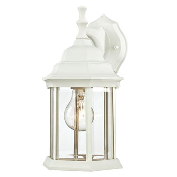One-Light Exterior Wall Lantern, Textured White Finish on Cast Aluminum with Clear Beveled Glass Panels