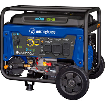 Westinghouse | WGen3600DF portable generator front right view on a white background.