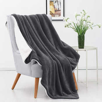 Plush Sherpa Fleece Throw Blanket Grey