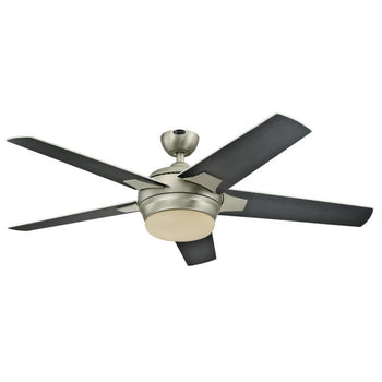 Bolton Two-Light 52-Inch Reversible Five-Blade Indoor Ceiling Fan, Brushed Aluminum with Opal Frosted Glass