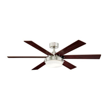 Alloy II 52-Inch Reversible Six-Blade Indoor Ceiling Fan, Brushed Nickel Finish with LED Light Kit