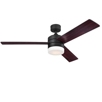 Alta Vista 52-Inch Three-Blade Indoor Ceiling Fan, Matte Black Finish with Dimmable LED Light Fixture, Remote Control Included