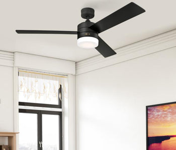 Alta Vista 52-Inch Three-Blade Indoor Ceiling Fan, Matte Black Finish with Dimmable LED Light Fixture, Remote Control Included