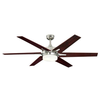 Cayuga 60-Inch Reversible Six-Blade Indoor Ceiling Fan, Brushed Nickel Finish with Dimmable LED Light Kit