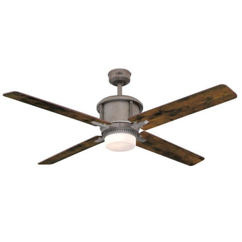 Cliff 56-Inch Reversible Four-Blade Indoor Ceiling Fan, Industrial Steel Finish with Dimmable LED Light Kit, Remote Control Included