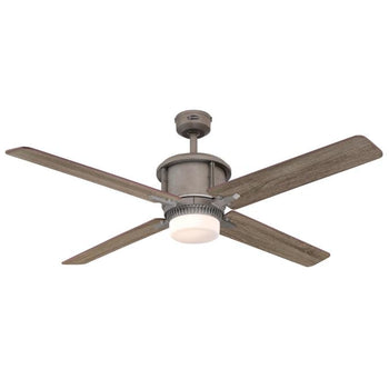 Cliff 56-Inch Reversible Four-Blade Indoor Ceiling Fan, Industrial Steel Finish with Dimmable LED Light Kit, Remote Control Included