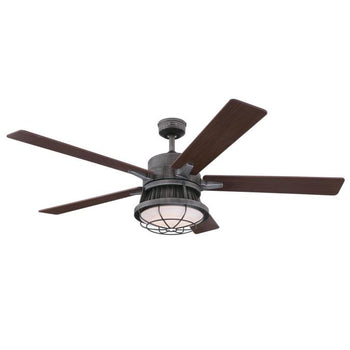 Chambers 60-Inch Reversible Five-Blade Indoor Ceiling Fan, Distressed Aluminum Finish with Dimmable LED Light Kit, Remote Control Included