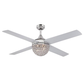 Kelcie 52-Inch Reversible Four-Blade Indoor Ceiling Fan, Brushed Nickel Finish with Dimmable LED Light Kit, Remote Control Included