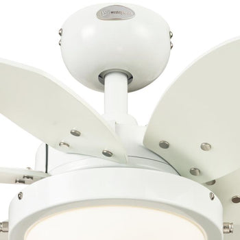 Quince 24-Inch Six-Blade Indoor Ceiling Fan, White Finish with Dimmable LED Light Fixture