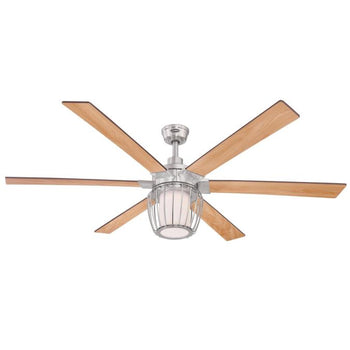 Willa 60-Inch Six-Blade Indoor Ceiling Fan, Brushed Nickel Finish with Dimmable LED Light Fixture, Remote Control Included
