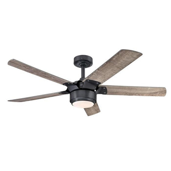 Morris 52-Inch Five-Blade Indoor Ceiling Fan, Iron Finish with Dimmable LED Light Fixture, Remote Control Included