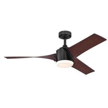 Evan 52-Inch Three-Blade Indoor Ceiling Fan, Matte Black Finish with LED Light Fixture, Remote Control Included