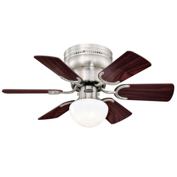 Petite 30-Inch Six-Blade Indoor Ceiling Fan, Brushed Nickel Finish with LED Light Fixture