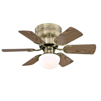 Petite 30-Inch Six-Blade Indoor Ceiling Fan, Antique Brass Finish with LED Light Fixture
