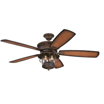 Brentford 52-Inch Five-Blade Indoor/Outdoor Ceiling Fan, Aged Walnut Finish with Dimmable LED Light Fixture