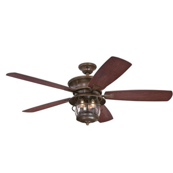 Brentford 52-Inch Five-Blade Indoor/Outdoor Ceiling Fan, Aged Walnut Finish with Dimmable LED Light Fixture