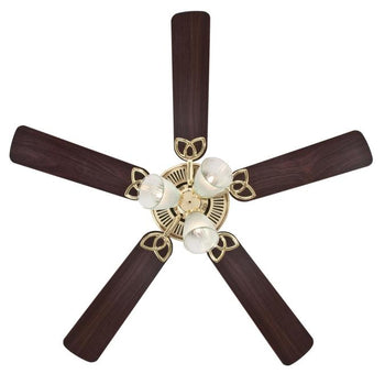 Vintage 52-Inch Five-Blade Indoor Ceiling Fan, Polished Brass Finish with Dimmable LED Light Fixture