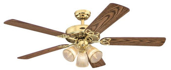 Vintage 52-Inch Five-Blade Indoor Ceiling Fan, Polished Brass Finish with Dimmable LED Light Fixture