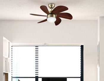 Turbo Swirl 30-Inch Six-Blade Indoor Ceiling Fan, Antique Brass Finish with Dimmable LED Light Fixture