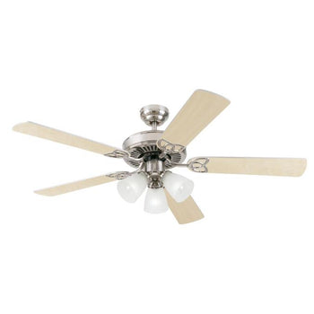 Vintage 52-Inch Five-Blade Indoor Ceiling Fan, Brushed Nickel Finish with Dimmable LED Light Fixture