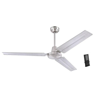 Jax Industrial-Style 56-Inch Three-Blade Indoor Ceiling Fan, Brushed Nickel Finish, Remote Control Included