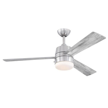 Brinley 52-Inch Three-Blade Indoor Ceiling Fan, Brushed Nickel Finish with Dimmable LED Light Fixture