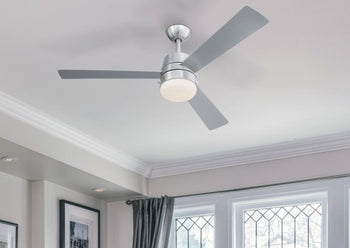 Brinley 52-Inch Three-Blade Indoor Ceiling Fan, Brushed Nickel Finish with Dimmable LED Light Fixture